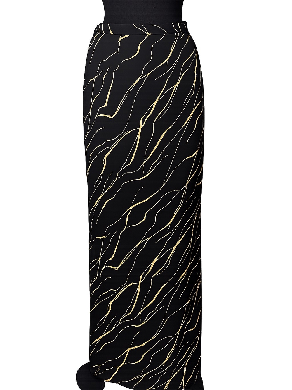Jacqueline Ferrar Black Maxi Skirt with Gold Wave Motif